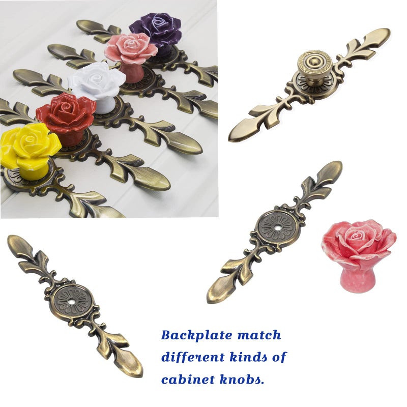 YMAISS Cabinet Handle Backplates  18pcs Zinc Alloy Drawer knobs Back Plate Retro Style Single Hole Door Handle Backplate for Cabinets and Drawers knobs(Antique Brass L:120mm) - Image 4